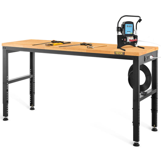 SucceBuy 72cm  Workbench Adjustable Height Oak Wood Hardwood Top Work Table 900KG Capacity for Office Home Workshop