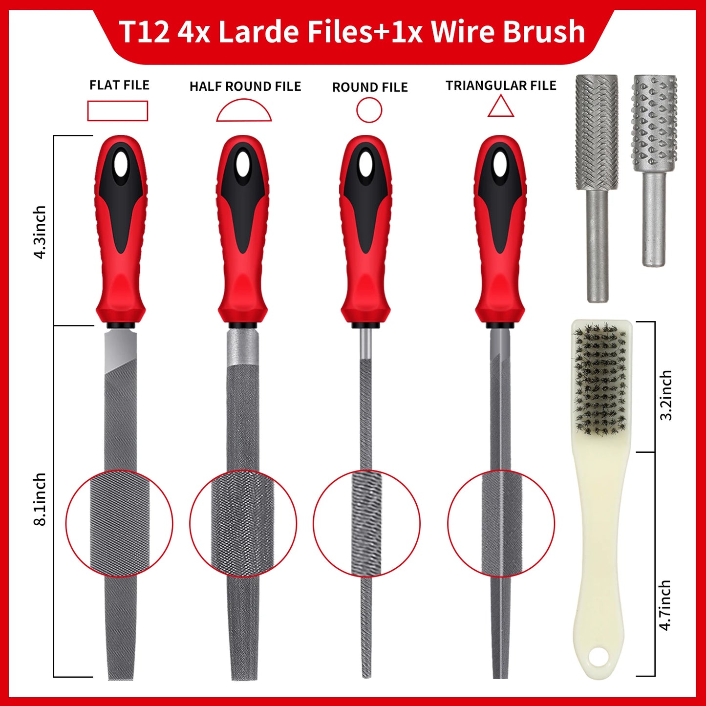 57Pcs Metal & Wood File Rasp Set, Grade T12 Forged Alloy Steel, Half-round/Round/Triangle/Flat 4pcs Large Tools, 14pcs Needle Fil