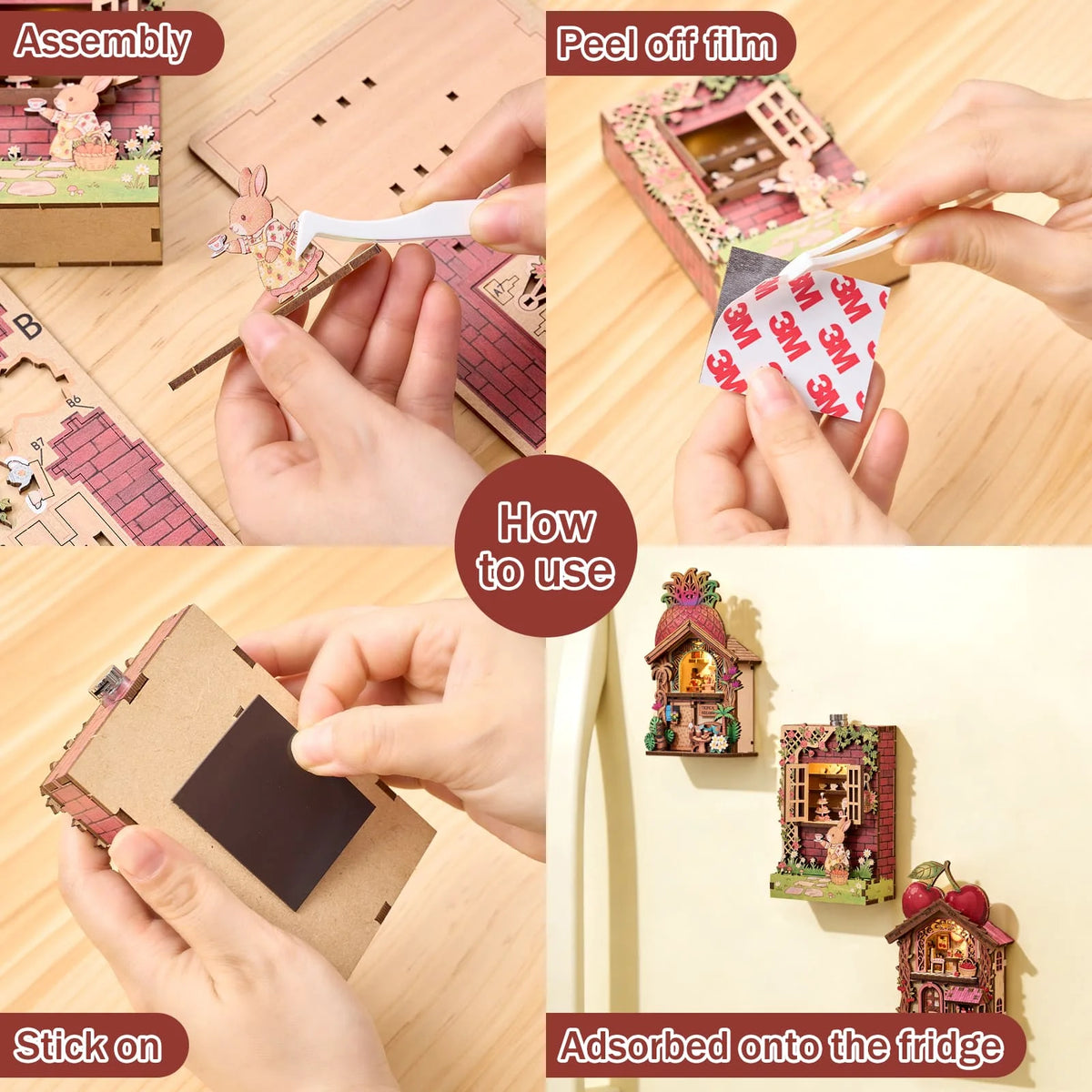 Fridge Magnet DIY Book Nook Kit 3D Puzzle Toy Dollhouse Shop Animal Mini House Furniture Creative Assembly Model Decoration