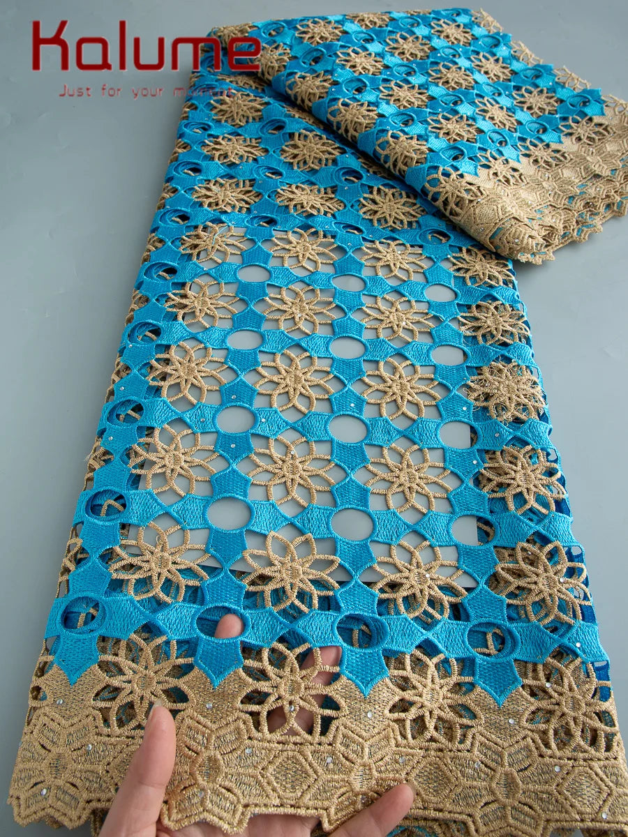 Kalume Latest Lace Fabric 2025 High Quality Lace 5 Yards Nigerian Guipure Cord Lace Fabrics for Luxury Dresses Sewing F3667
